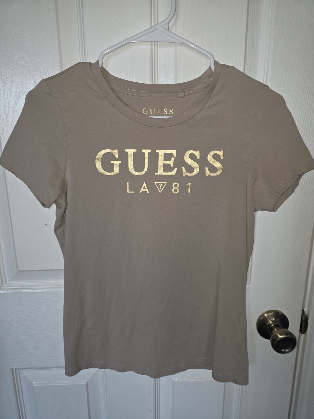GUESS Taupe Logo Short-Sleeve Tee